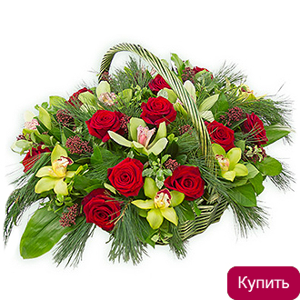 Розы и орхидеи в композиции