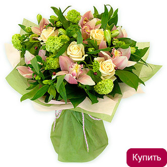 Орхидеи и розы в букете