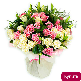 Розы и лилии в букете