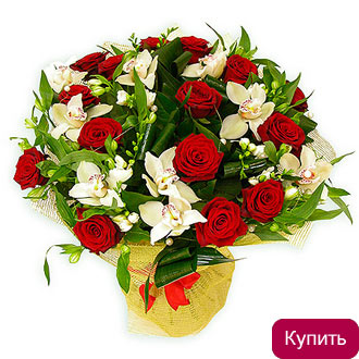 Орхидеи и розы в букете