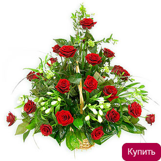 Корзина с альстромерией «Круглая дата» Розы и альстромерии в корзине