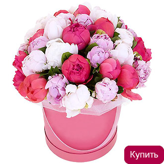 Пионы в коробке «Моей музе» Пионы в шляпной коробке Моей музе