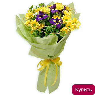 Хризантема и ирисы в букете